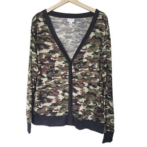 LuLaRoe Cardigan Cheryl Lightweight Knit Camo Button Up Size M